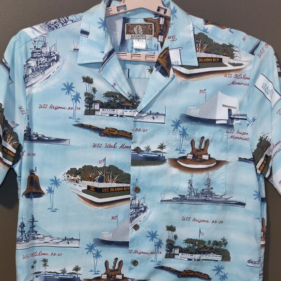 Kalaheo Pearl Harbor Us Carrier Ship Aloha Hawaiin Shirt SIZE LARGE - Picture 1 of 5